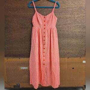 Modcloth plaid coral cotton gingham midi dress small fits like xs